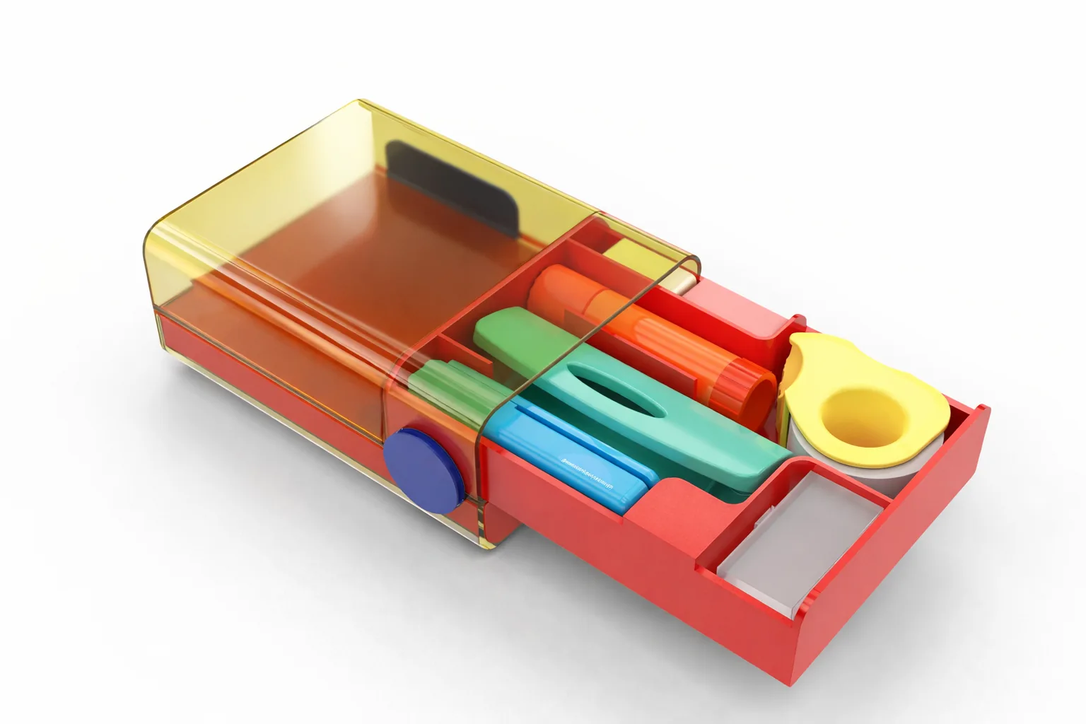 Polished visualization of the final kit with its lower tray open