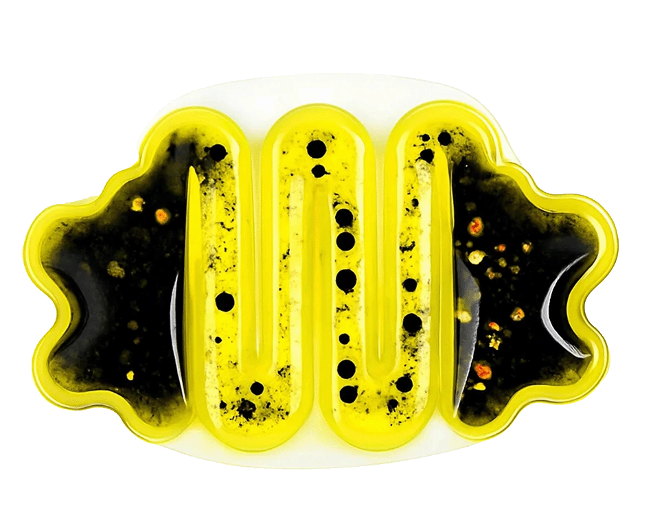The existing flat yellow and black Goo Glitter sensory pad