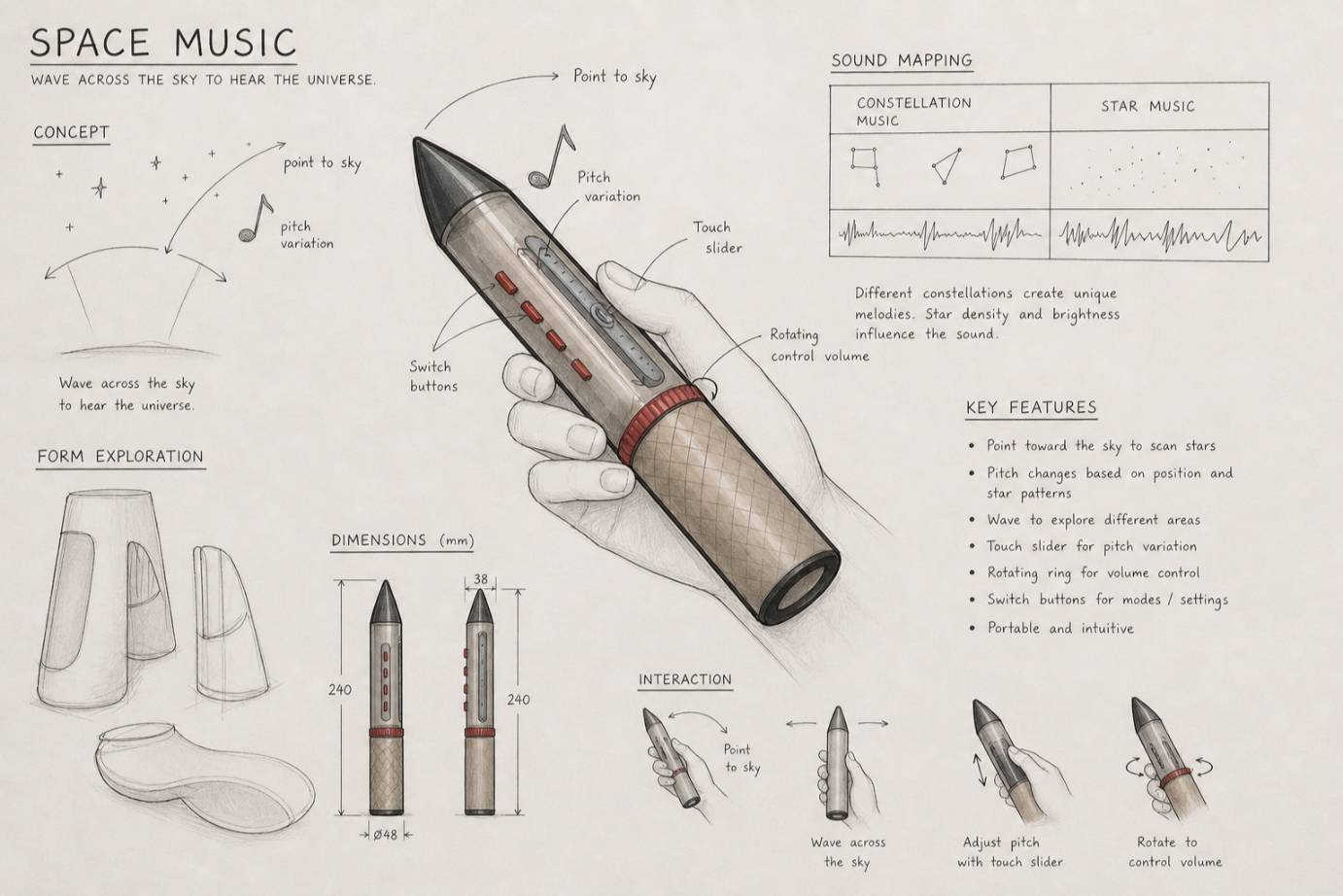 Space Music handheld sky instrument concept sheet